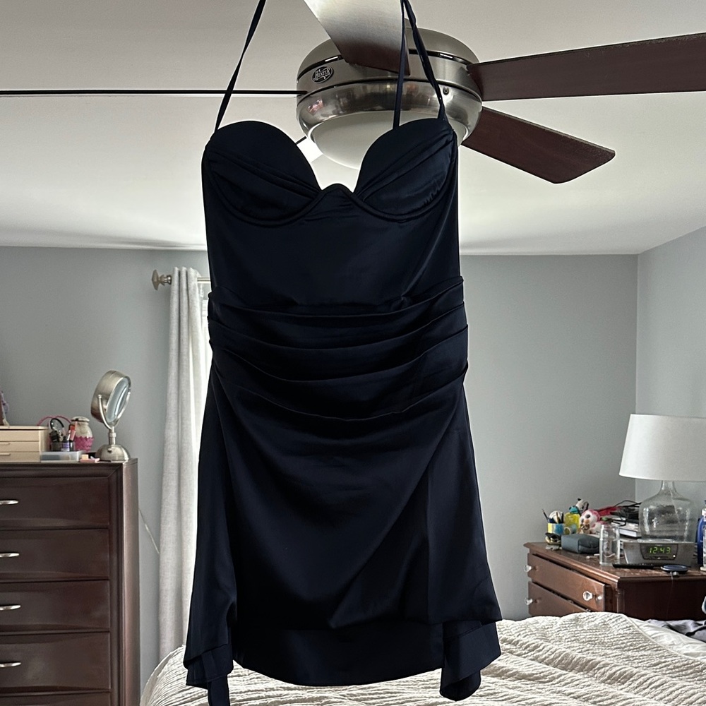 Elegant Black Spaghetti Strap Mini Dress